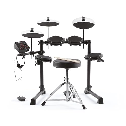 Alesis Debut Kit - Batería electrónica infantil con 4 parches de malla, 120 sonidos, 100 lecciones, taburete, baquetas, llave de batería y auriculares