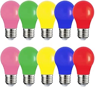 Suncan 10 Pack of E27 Screw Cap Coloured LED Light Bulbs Lamps for Outdoor Patio Party Christmas, Red Yellow Green Blue Pink