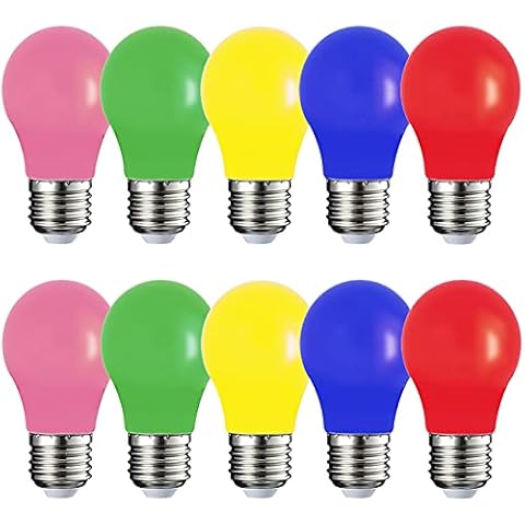 Suncan 10 Pack of E27 Screw Cap Coloured LED Light Bulbs Lamps for Outdoor Patio Party Christmas, Red Yellow Green Blue Pink Cover