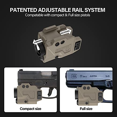 SOLOFISH 800 Lumens Pistol Light and Red Laser Combo, Slidable Tactical Flashlight with Strobe Function Fits Full Size & Compact Guns w/Rail, Magnetic Charging - Thumbnail 3