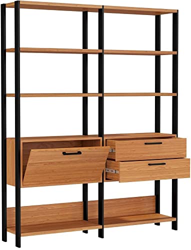Estante Elegante 2 Torres com 1 Gaveteiro e 1 Porta 1,45 MT (LARG) cor Freijo Fosco com Preto Fosco
