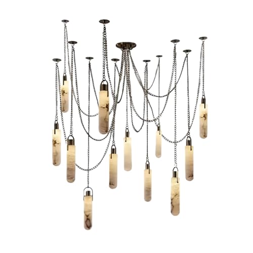 RUIBO Alabaster 12 Light LED Multi-Drop Hanging Pendant Lighting,Cylinder Natural Marble Multi Light Pendant Lights,Living Dining Room Loft Bedroom Modern LED Hanging Lamps(E14)