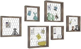WOLTU Set of 6 Photo Frame Square Picture Frame, Multifunctional Wooden Display Wall Shelf with Wire Mesh and 12 Wooden Pegs, Home Decor Deep Frame Cube Shelf Vintage Oak BR9931hov-2