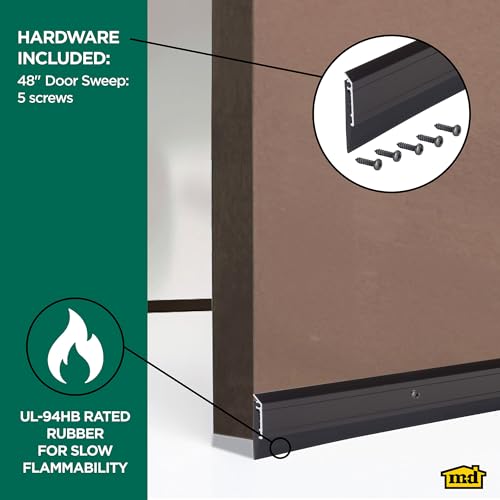 Image of M-D Building Products 69609 All Season Aluminum Door Sweep for Bottom of Door, Heavy Duty Rubber Seal, Exterior & Interior Weather Stripping Bottom Door Seal, Commercial & Residential, (Bronze, 48in)