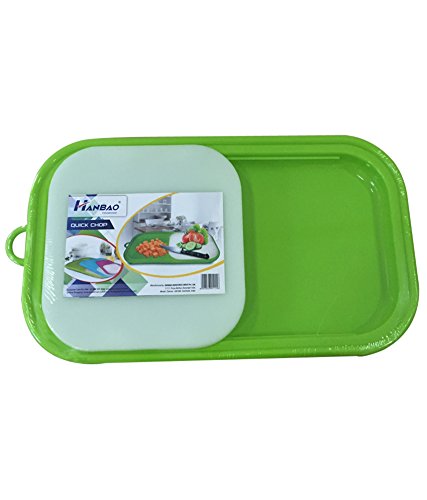 HANBAO Fruit & Vegetable Cutting/Chopping Tray with Board, Quick, 37x20 cm (Road Green)