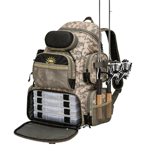 Mochila 55 Litros de Pesca, Mochila de Grande Capacidade para Camping e Trilha ao Ar Livre (Camuflagem)