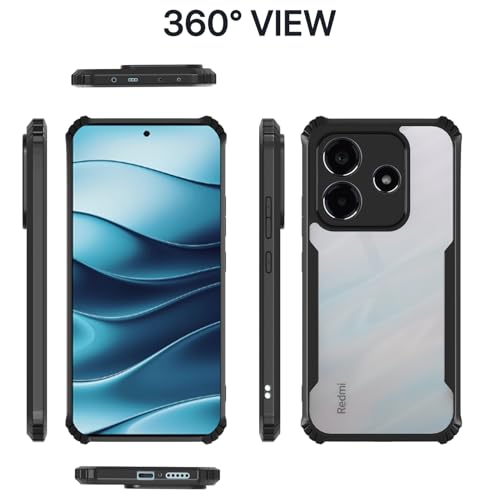 Image of Pikkme Crystal Clear Transparent Back Cover | Ultra Hyrbid | Full Camera Protection | Raised Edge | Bumper Case for Redmi Note 14 5G (Black)
