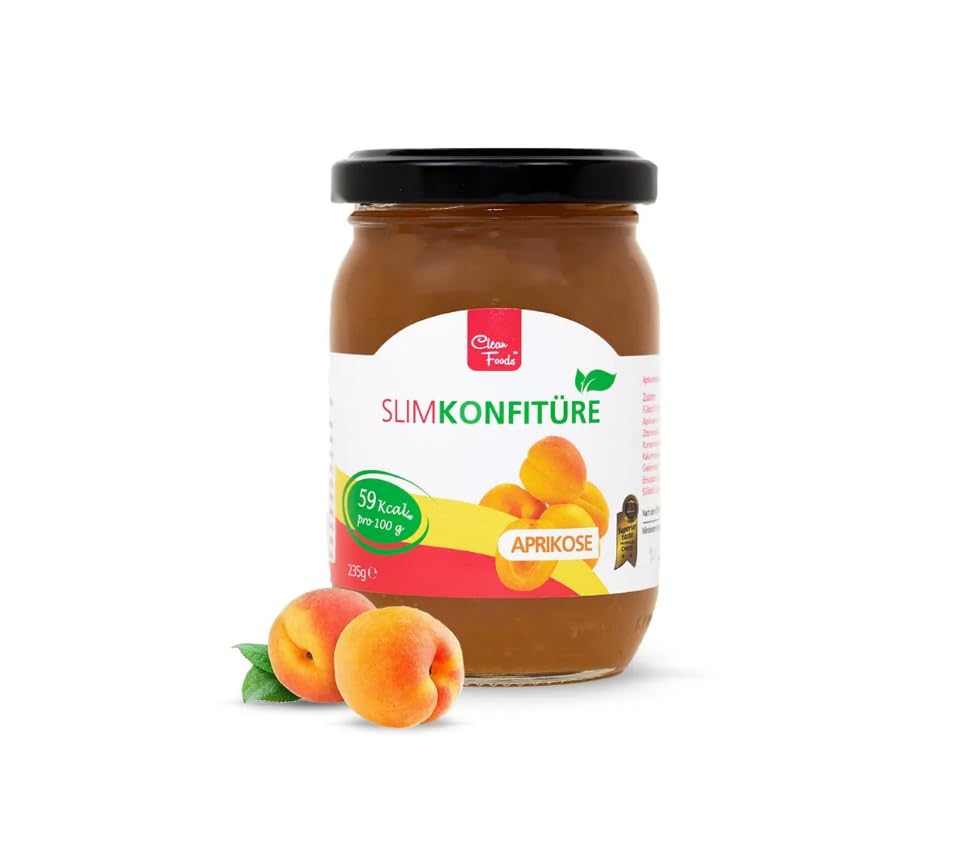 CleanFoods Mermelada 59 calorías sin azúcar I Mermelada de frutas I Albaricoque 235g I Libre de ingeniería genética I Solo 59 calorías por 100g l Vegano