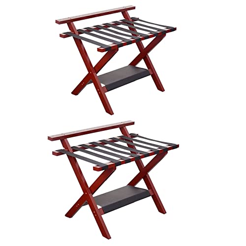 FENOKD 2 Layer Luggage Rack - 2 Pack Folding Suitcase Stand, Hotel/Room Foldable Suitcase Holder, for Home Bedroom Guest Room Hotel,Wine Red