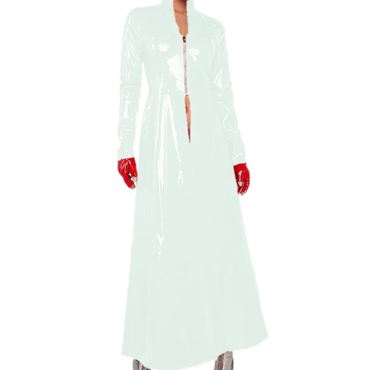 Chaqueta Cortavientos Con Cremallera Delantera Larga Y Corte Ajustado Para Mujer Vestido Ajustado De Manga Larga Para Fiesta, Club, Disfraz Gótico Sexy
