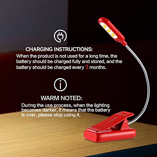Image of VAVOFO Rechargeable Book Light for Reading in Bed Kids, 7 LED Reading Light with 9-Level Warm Cool White Daylight, Eye Care Lamp with Power Indicator for Bookworms (Red)