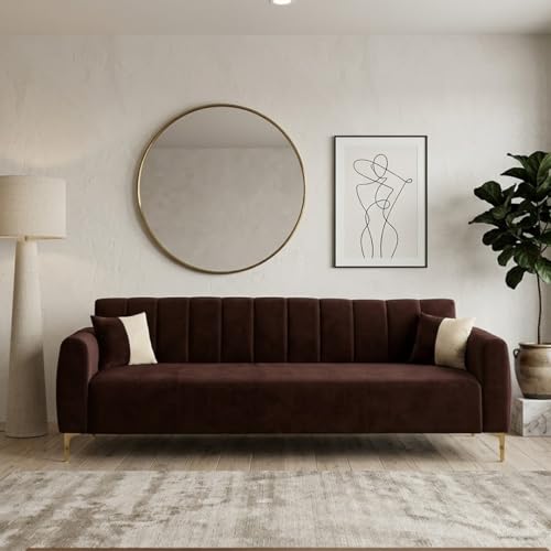 Image of Habibi Rich Velvet Suede 3 Seater Sofa Set | Spacious Soft Touch Comfort Seating | Modern Sofa for Living Room (Dark Brown)