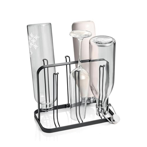 Avilia Scola Bottiglie, Bicchieri e Borraccia in Metallo, Nero – Dimensioni Compatte 12,5 x 22,2 x 17,5 cm, Robusto e Pratico, Ideale per Sgocciolatoio o Superfici Stabili, Adatto per 6 Bicchieri