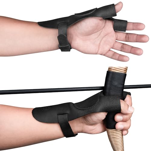 Valhalla Gear, Reinforced Archery Shooting Glove, Hand Guard, Recurve Bow, Wrist and Finger Protector, Shooting Targeting, Cosplay, Full Grain Leather, Handmade Archer Accessories (Charcoal Black)