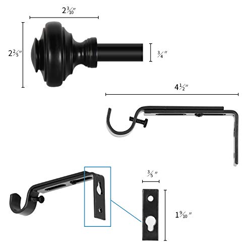 BOBOMOMO 2 Pack Adjustable Curtain Rod 3/4" Single Window Rod 48"-84" with Twisting Finials Black Drapery Rod of Window Treatment (Black, 48-84) - Thumbnail 6