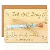 Zeit statt Zeug Geldgeschenk Verpackung, Zeit Statt Zeug Gutschein Geschenk, Lustige Holz Geldgeschenk mit Reagenzgläser, Geld geschenk für Geburtstag Hochzeit Weihnachten Jugendweihe, 13x10 cm