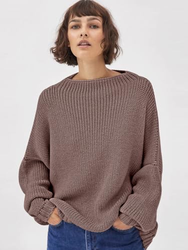 Image of Womens Oversized Sweaters Loose Solid Casual Long Sleeve Mock Neck Knitted Jumper Tops