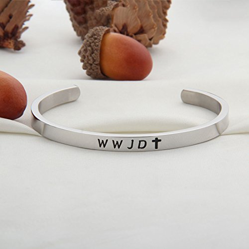 WUSUANED Religious Jewelry WWJD Cross Cuff Bracelet Bangle First Communion Gift2