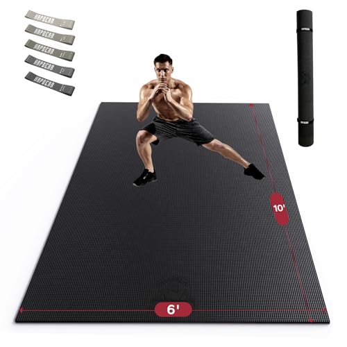 HAPBEAR Extra Large Exercise Mat-10'x6'x8mm(1/3 inch), Non-Slip, Ultra Durable, Thick Workout Mats for Home Gym Flooring Cardio, Yoga Mats for Fitness, High-Density Exercise Mat, Shoes-Friendly