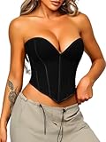 ChiaoLezhee Heart Corset Top For Women, Sexy Concert Outfits Going Out, Strapless Crop Top, Overbust Bustier,Black,2X-Large Plus Size