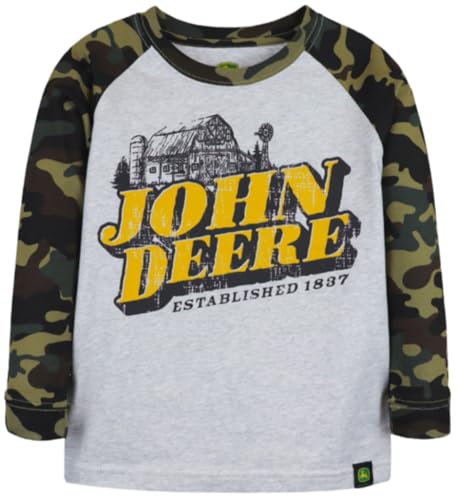 John Deere Gray Camo Long Sleeve Barn Windmill Established 1837 T-Shirt Sizes 2T 3T 4T