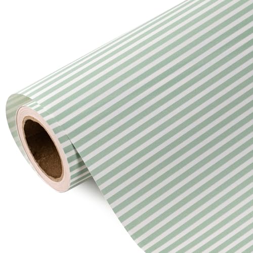WRAPAHOLIC Kraft Striped Wrapping Paper Roll - Mini Roll - 17 Inch x 16.5 Feet - Classic Sage Green Stripe Wrapping Paper for Birthday Wedding Baby Shower Bridal Shower