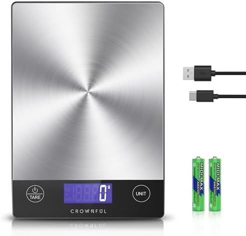 CROWNFUL Food Scale, 33lb Rechargeable 304 Stainless Steel Digita...