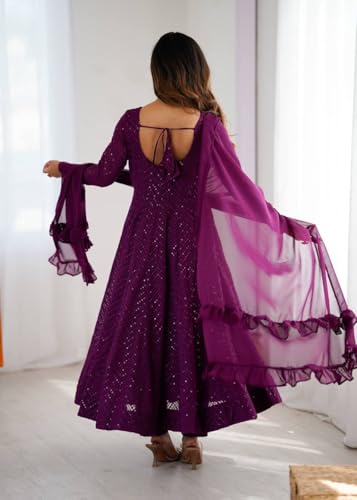 Image of Women's Heavy Faux Georgette Embroidery Work Anarkali and Set Beautiful Dupatta Traditional for Women Any Occasion Lehenga choli
