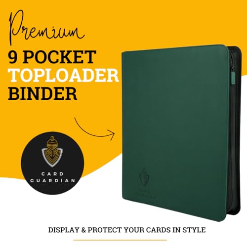 Image of Card Guardian - Toploader 9 Pocket Premium Binder with Zipper for 360 Cards - Side Loaded Pockets - Compatible with Sports and Trading Cards TCG (Green)