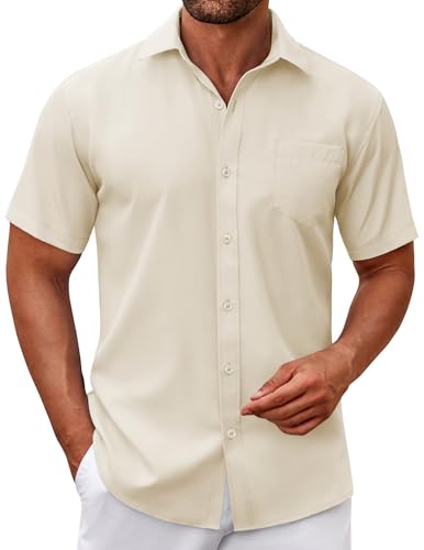 COOFANDY Herren Hemd Kurzarm Sommer Herrenhemd Freizeit Kurzarmhemd Button Down Businesshemd Kurzarm Shirt Regular Fit Beige XL COOFANDY Herren Hemd Kurzarm Sommer Herrenhemd Freizeit Kurzarmhemd Button Down Businesshemd Kurzarm Shirt Regular Fit Beige XL