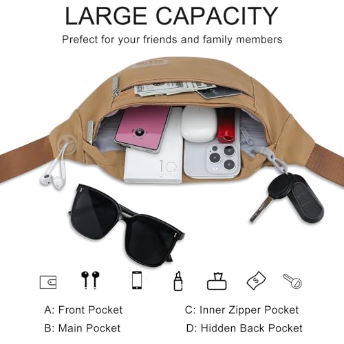 Image of Fanny Pack Shoulder Sling Bag for Men Women, Crossbody Bag for Travel Running Fitness Workout Khaki Waist Pack with Adjustable Straps