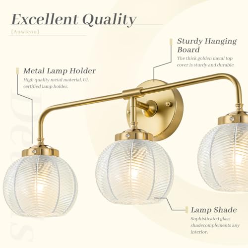 Image of Vintage Wall sconces Bathroom Vanity Lights Over Mirror 3 Light Gold Wall sconce with clear Glass Shade mid Century modern Wall Sconce Glass globe wall lamp Wall Lighting for Bedroom Doorway Hallway