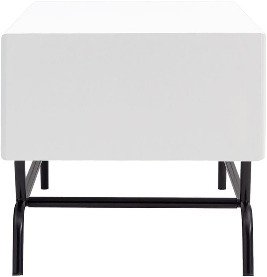 BOWERY HILL 2-Drawer Wood Coffee Table, 42" L x 18" W x 16.5" H, MDF and Metal Legs, White Pure Finish, Contemporary Style, Storage Space with 3D Wave Accent Panels for Living or Family Room