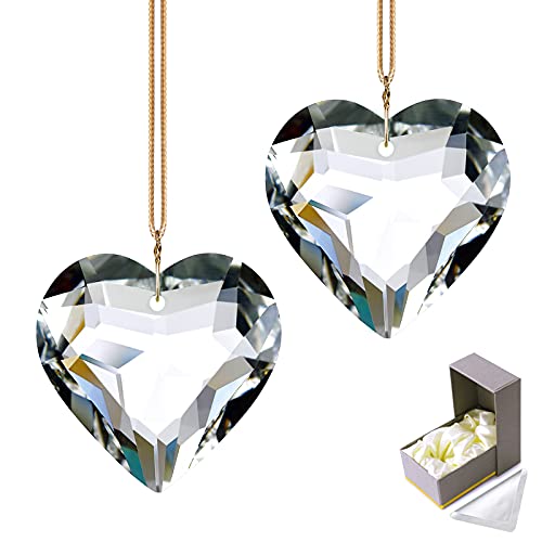 Goldenhaitai Clear Heart Crystal Suncatcher, 2Pc 45Mm Hanging Prism For Windows, Outdoor Indoor Decoration, Rainbow Maker Gifts For Mom, Grandma, Friend #TOP7