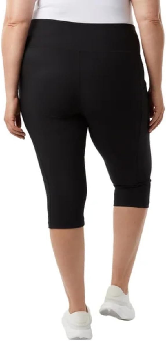 32 Degrees Women's Ribbed Crop Leggings with Pockets, Comfort Stretch Capri Activewear Pants, XS-2X