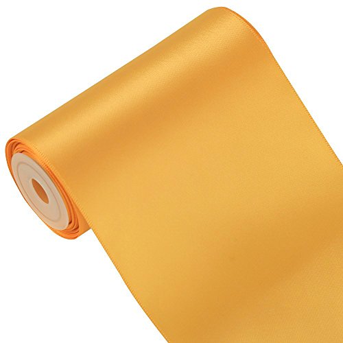 LaRibbons 4 inch Wide Solid Color Double Face Satin Ribbon Great for Chair Sash- 5 Yard/Spool (690-Old Gold)