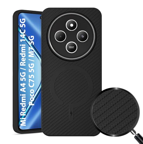 Image of LIRAMARK Rugged Carbon Fibre TPU Armor Silicone Back Cover Case for Mi Redmi A4 5G / Redmi 14C 5G / Poco C75 5G / M7 5G