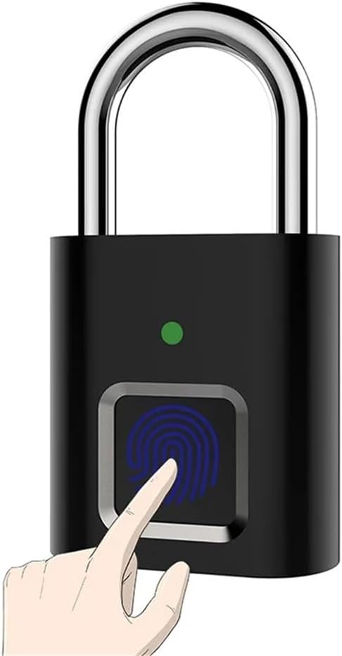 Fingerprint Lock Keyless Waterproof Anti-Theft Smart Lock Fingerprint Padlock Zinc Alloy Intelligent Safety Electronic DoorLock(Black)