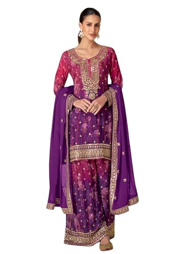 Costume indien véritable Chinon imprimé numérique robe traditionnelle de fête 15623