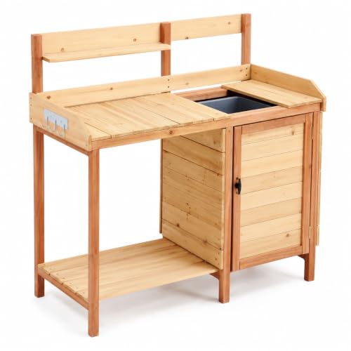 42-Inch Wooden Potting Bench with Sliding Top