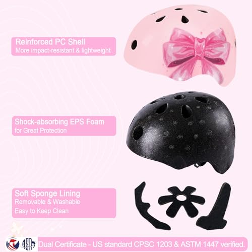 Image of Kids Bike Helmet Adjustable Youth Toddler Helmet with DIY Stickers for Girls Age 3-5-8-14 Years for Bicycle Scooter Skateboard Roller Skating