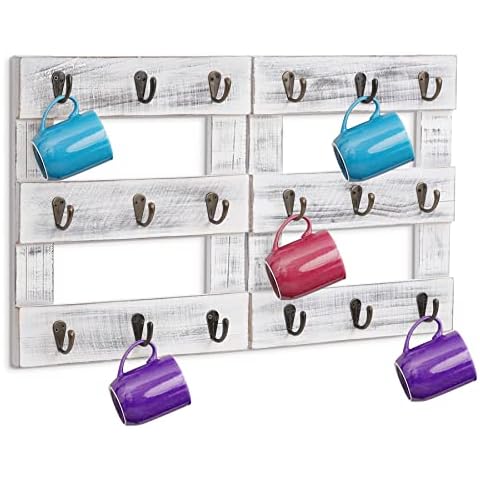 Soporte para tazas de madera para colgar en la pared con 18 ganchos Cover
