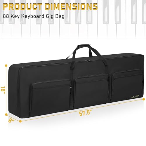 LASUK 88 key Keyboard Case, Keyboard Gig Bag Case with Adjustable Straps and 6-Pocket for Keyboard Accessaries, 88 key Electric Piano Keyboard Gig Bag 57.5\"x7.1\"x18.1\" - Thumbnail 3
