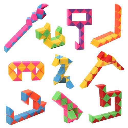 FIQLUL 10 Pièces Serpent Magique, Mini Magic Snake Cube 24 Segments, Puzzle Casse-Tête Enfant Adulte, Fidget Toys Anti Stress, Petit Cadeau Anniversaire Enfant et Pinata, 10 Couleurs