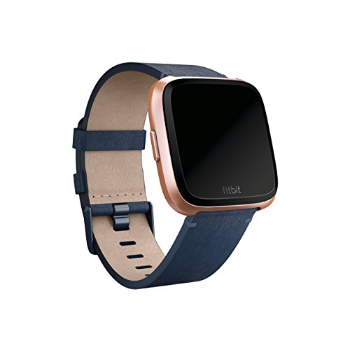 Fitbit Versa Family Accessory Band, Official Fitbit Product, Premium Horween Leather, Midnight Blue, Large