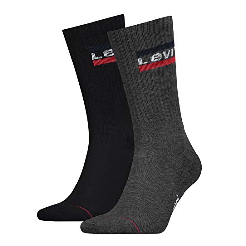 Levi's Hombre Levis 144ndl Regular Cut Sprtwr Logo 2p Calcetines Not Applicable, Multicolor (Mid Grey/Black 208), 39/42 (Talla del fabricante: 039)