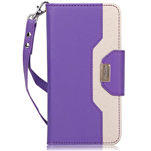 ProCase Galaxy J7 2018 Wallet Case, Galaxy J7 Aero/J7 Star/J7 Top/J7 Crown/J7 Aura/J7 Refine/J7 Eon Folding Flip Kickstand Case Protective Book Cover with Card Holders Mirror Wristlet -Purple