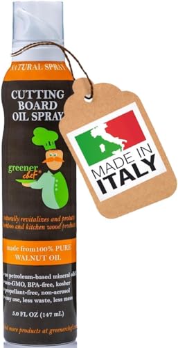 Greener Chef Non Toxic Cutting Board Oil - Innovative Spray for No Mess and Less Waste - Pure Italian Walnut Oil Conditioner for Wood Butcher Blocks, Bamboo Chopping Boards and Wooden Kitchen Utensils