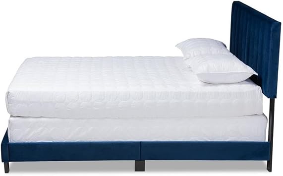 Baxton Studio Clare King Size Navy Blue Velvet Panel Bed with Tufted Headboard