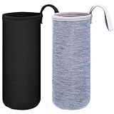 Zhehao 2 Pieces Neoprene Water Bottle Sleeve 18 oz - 19.4 oz Carrier Nylon Bottle Cover for Sport Portable Glass Drink Cup, 550 ml Black and Grey